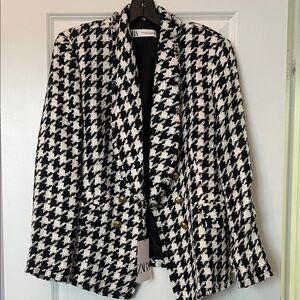 Zara Black and White Houndstooth Blazer